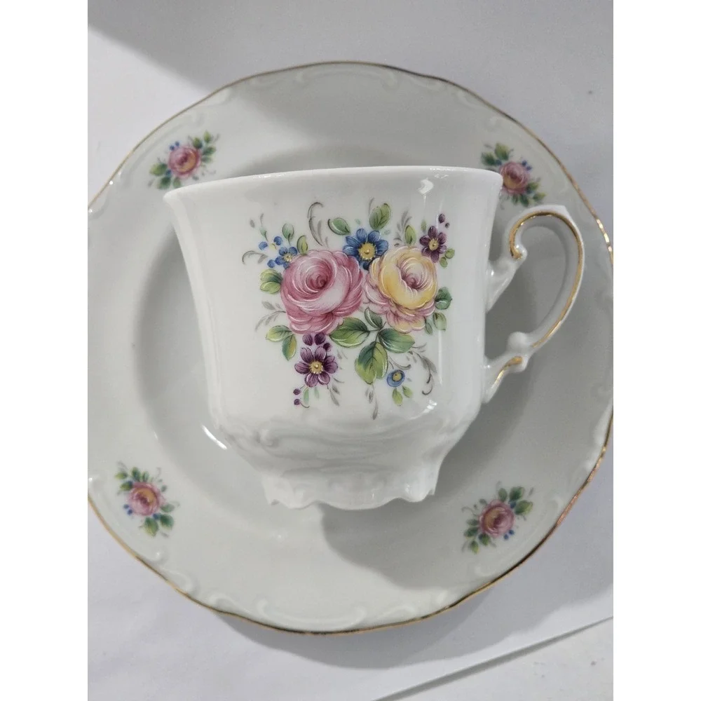 Johann Seltmann Porcelain Cup & Saucer Set Floral Design Germany